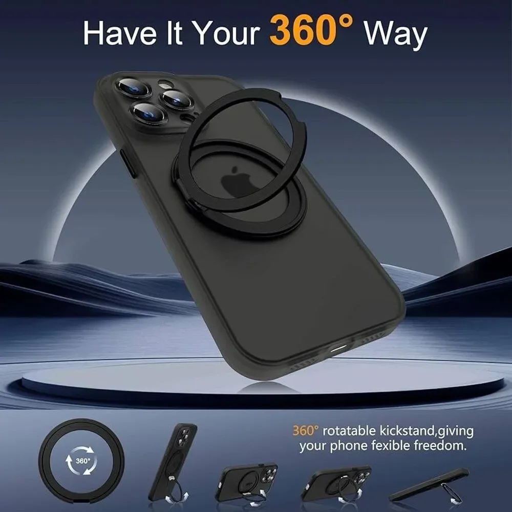 iPhone 12 Pro Max Case Black w/ Ring Stand & Lens Protection